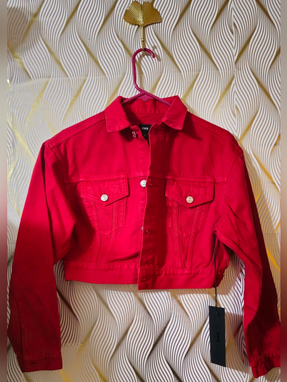 NWT Edwin DENIM Cropped Red Denim Jacket